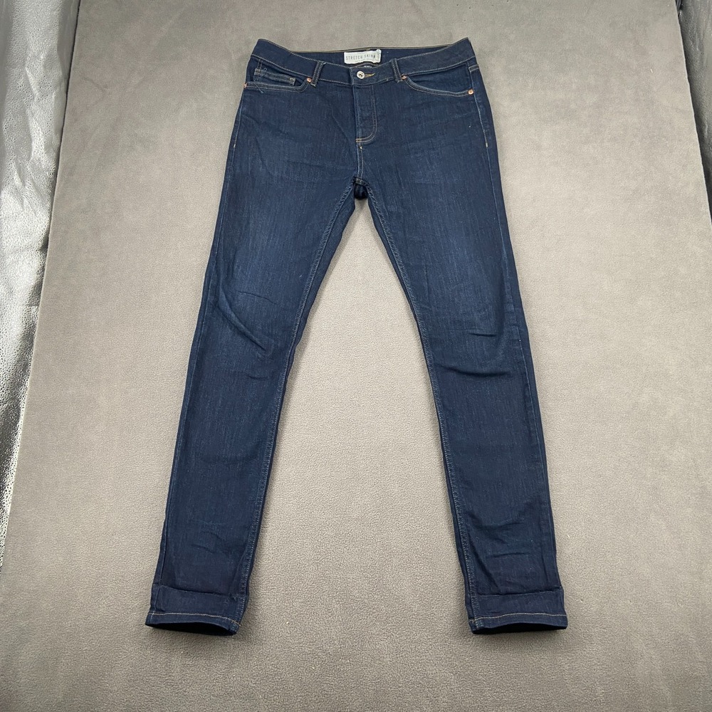 Topman Stretch Skinny Jeans Mens 34x34 Blue Denim Dark Wash 5 Pockets Grunge